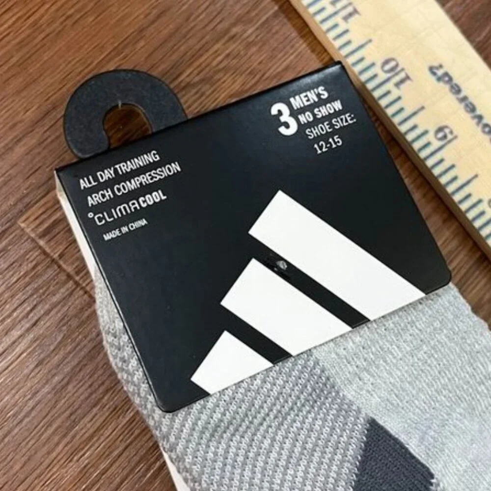 Adidas AllDay No Show Socks 3-Pair Gray/White Sz 12–16 NWT Stocking Stuffer